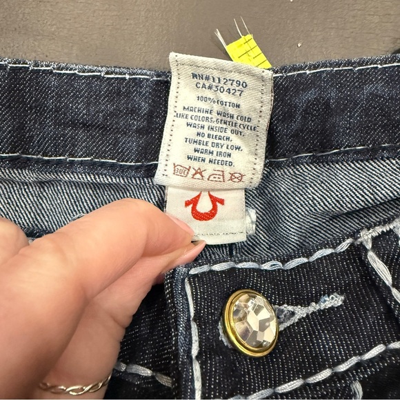 True Religion Dark Wash Bedazzled World Tour Joey Super T Low Rise Jeans - Picture 6 of 10